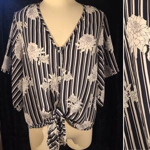 Sienna Sky Floral Stripe Tie-Waist Blouse